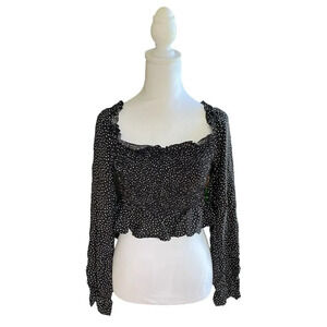 Lulus Black White Polka Dot Crop Top Long Sleeves Womens Medium Going Out Casual